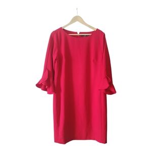 Karl Lagerfeld Red Sheath Dress with Bateau Neckline and Bell Sleeves